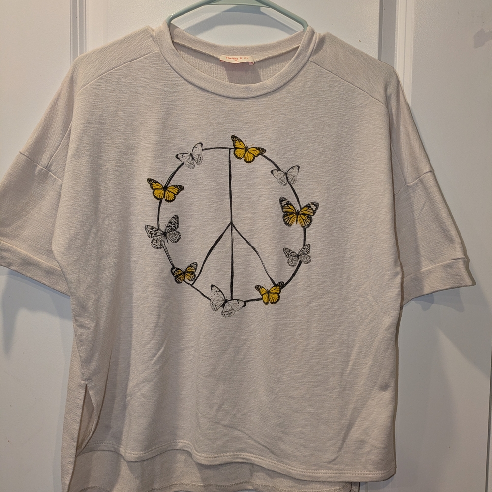 Butterfly Peace Sign Short Sleeve Tee By Hailey & Co